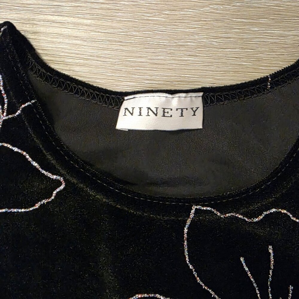 Womens Ninety Black Velvet Sleeveless Sparkly Floral Tank Cami Top Sz Sm READ - Picture 5 of 7